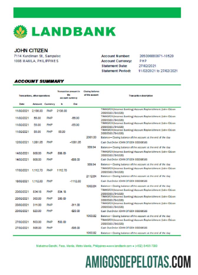 Banco de terras das Filipinas das Filipinas Excel Pdf modelo